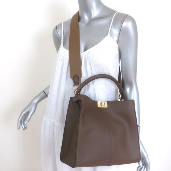 FENDI PEEKABOO X-LITE MEDIUM TOTE BROWN LEATHER SHOULDER BAG NEW - Picture 3 of 16